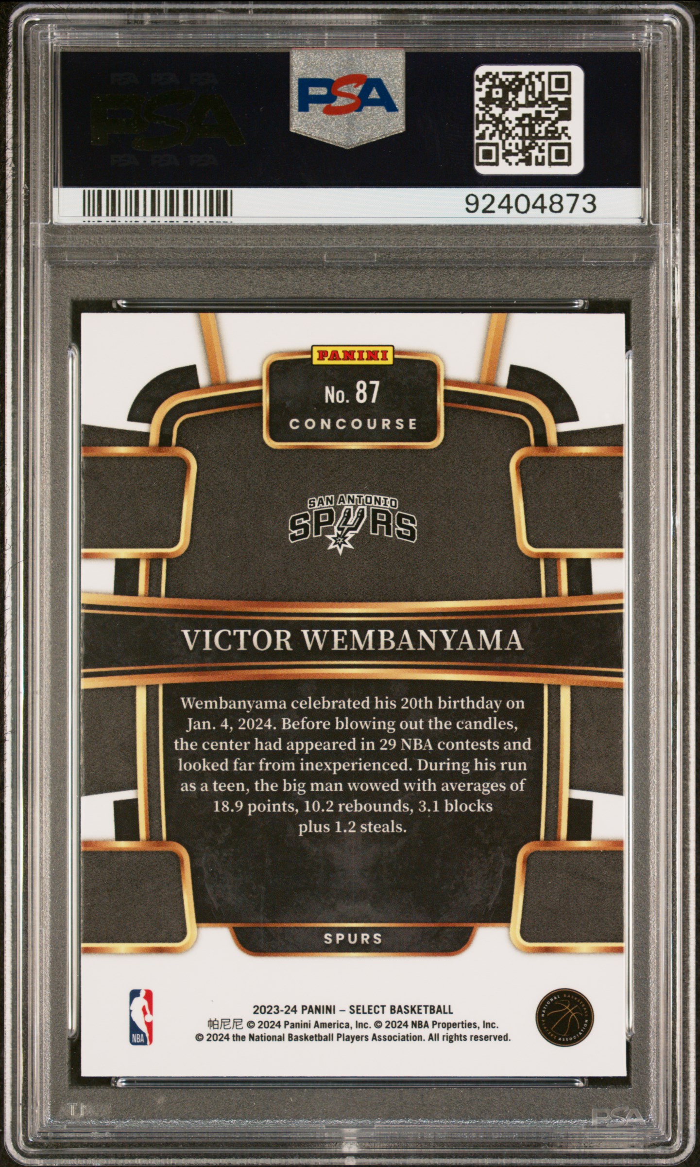 2023 Panini Select Victor Wembanyama #87 (Blue) Mint 9 back