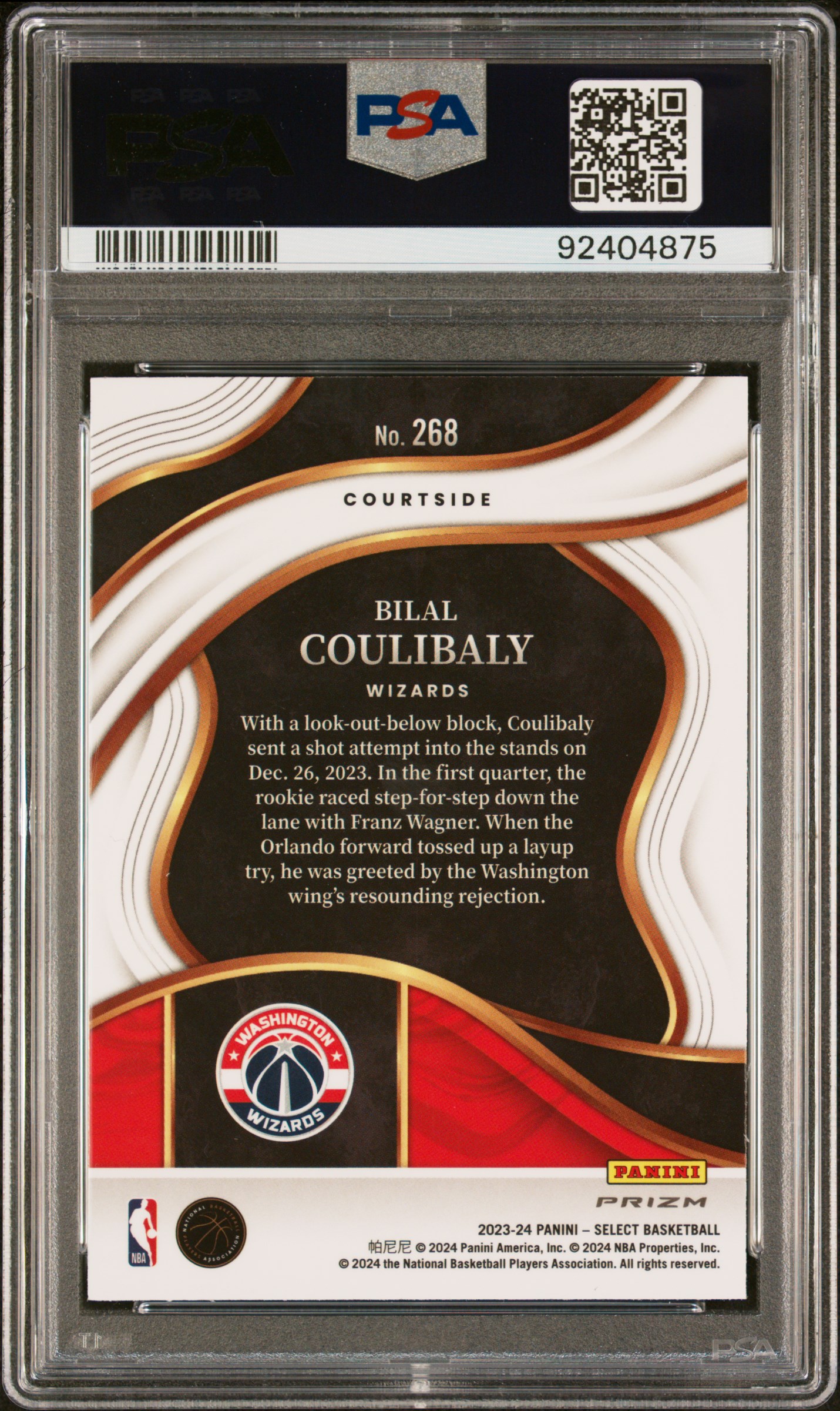 2023 Panini Select Bilal Coulibaly #268 (Blue Prizm) Gem Mt 10 back