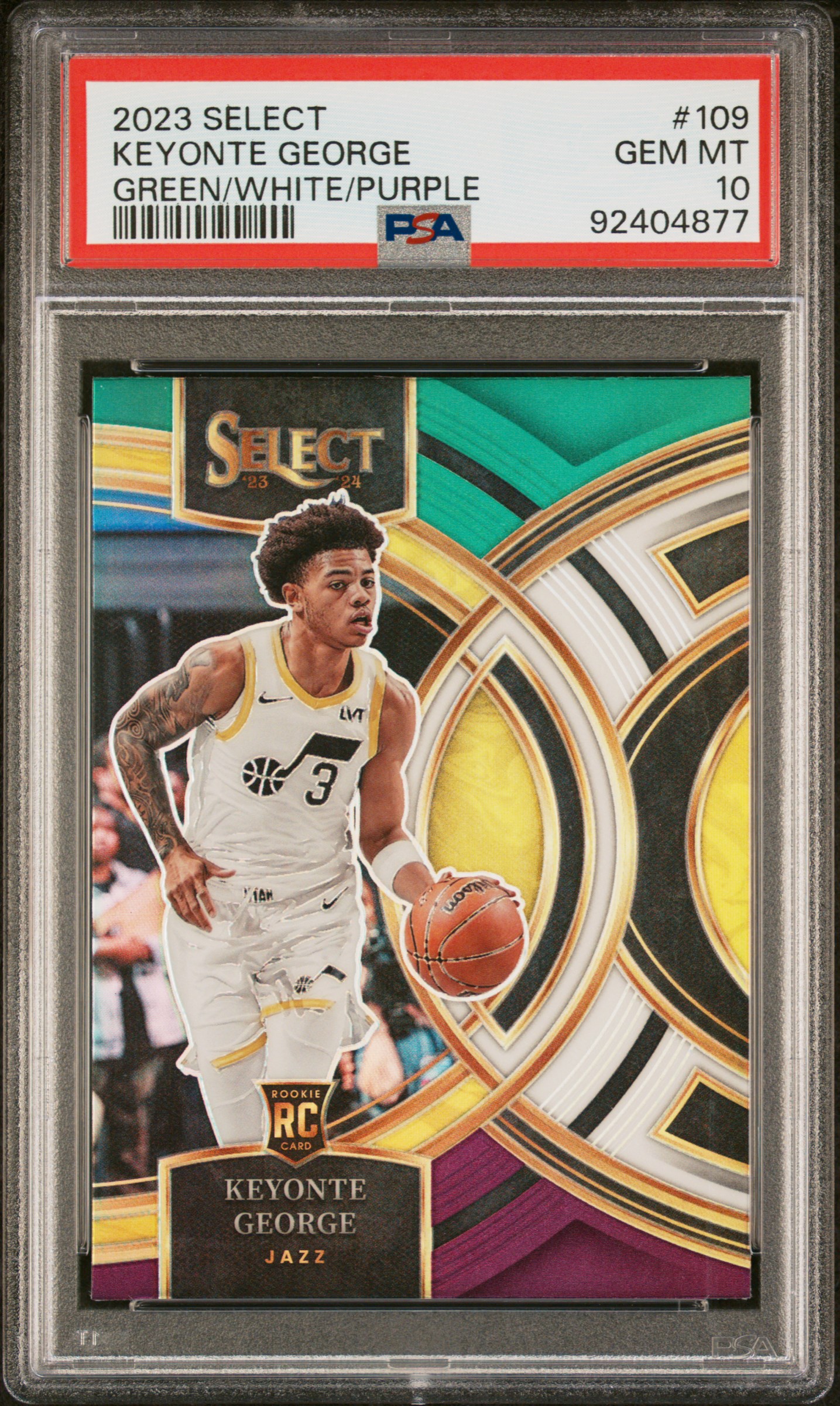 2023 Panini Select Keyonte George #109 (Green/White/Purple Prizm) Gem Mt 10 front