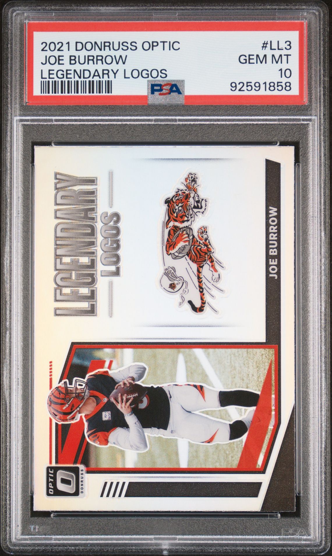 2021 Panini Donruss Optic Legendary Logos Joe Burrow #Ll3 (Legendary Logos) Gem Mt 10 front view - PSA graded GEM MT 10