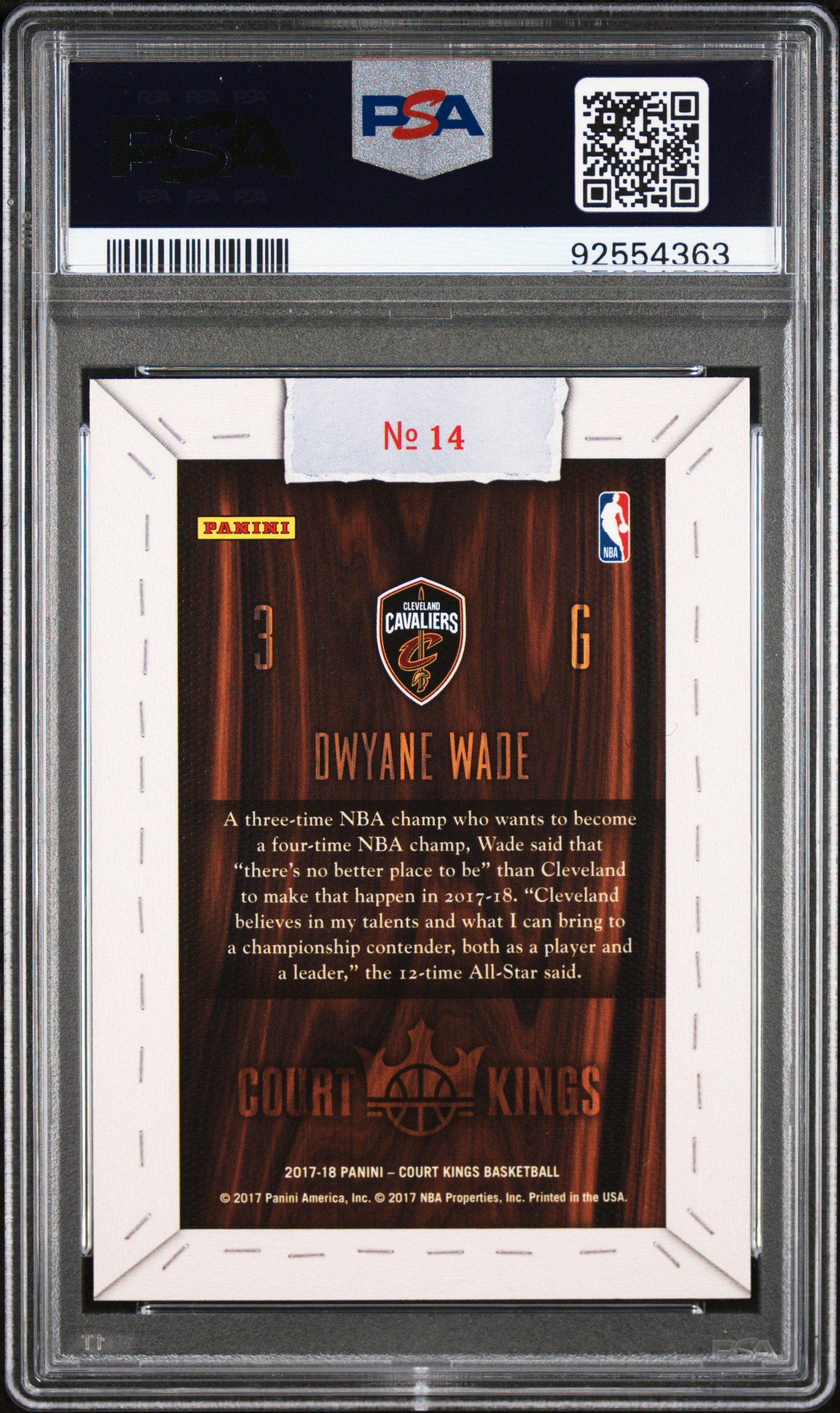 2017 Panini Court Kings Blank Slate Dwyane Wade #14 (Blank Slate) Gem Mt 10 back
