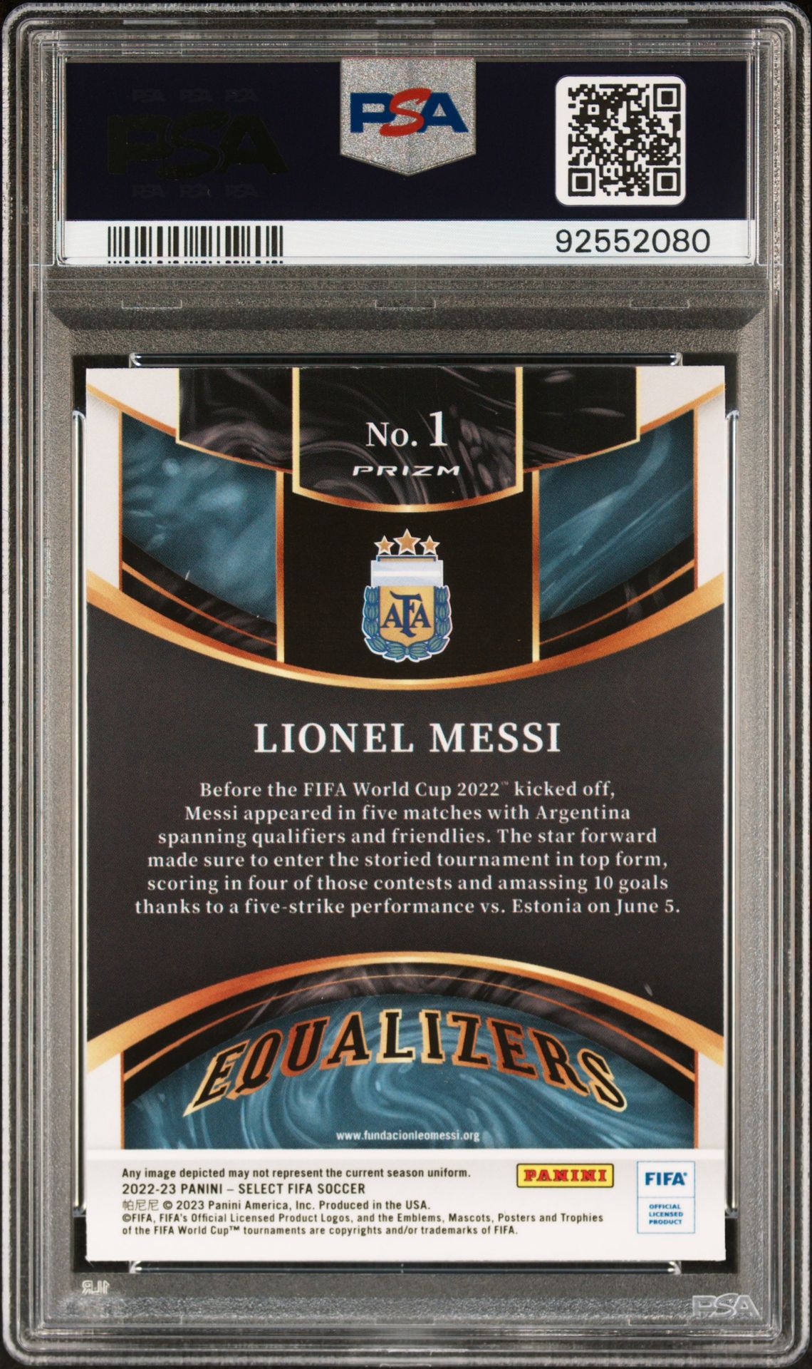 2022 Panini Select Fifa Equalizers Lionel Messi #1 (Equalizers) Gem Mt 10 back