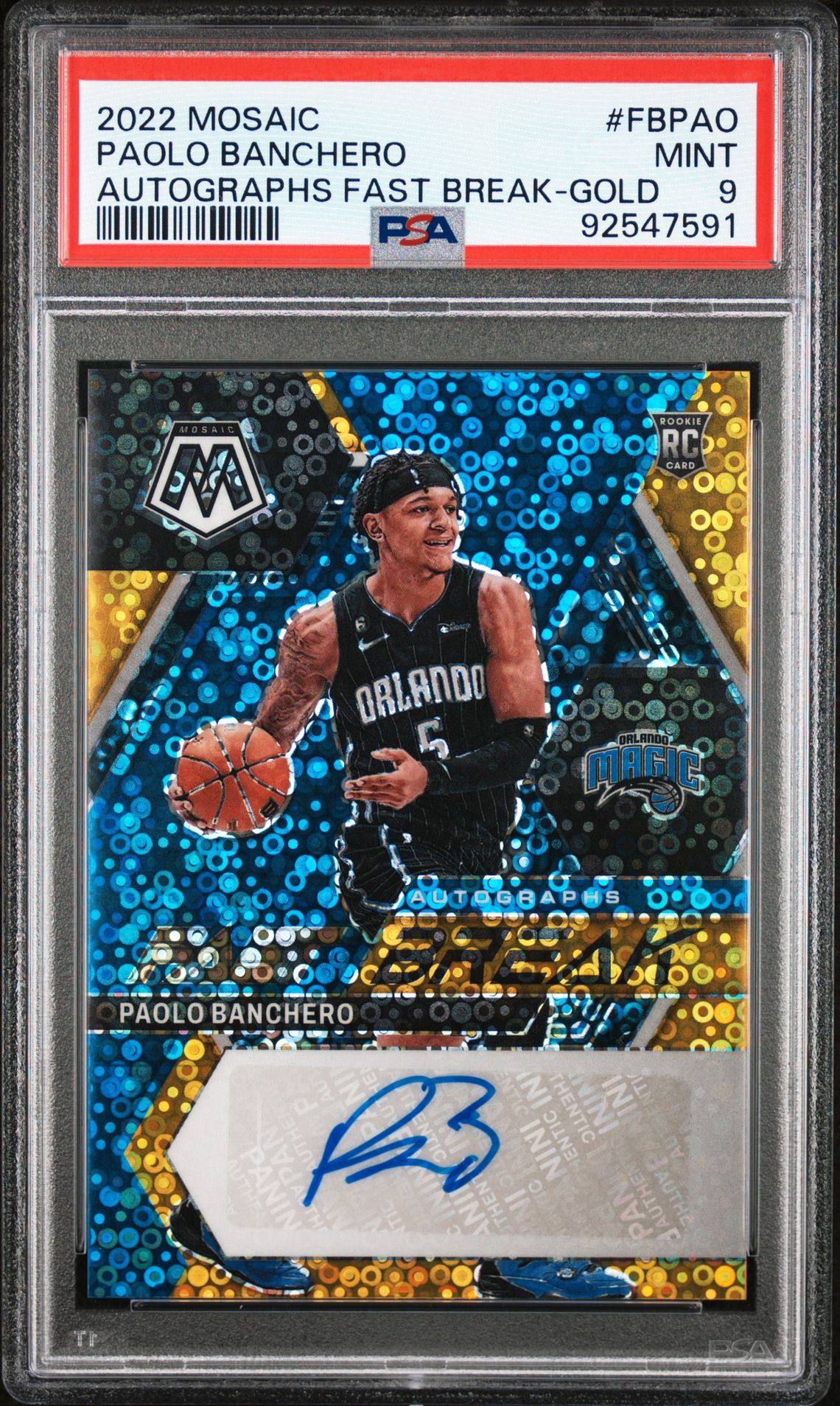 2022 Panini PANINI MOSAIC AUTOGRAPHS FAST BREAK GOLD #FBPAO Paolo Banchero front