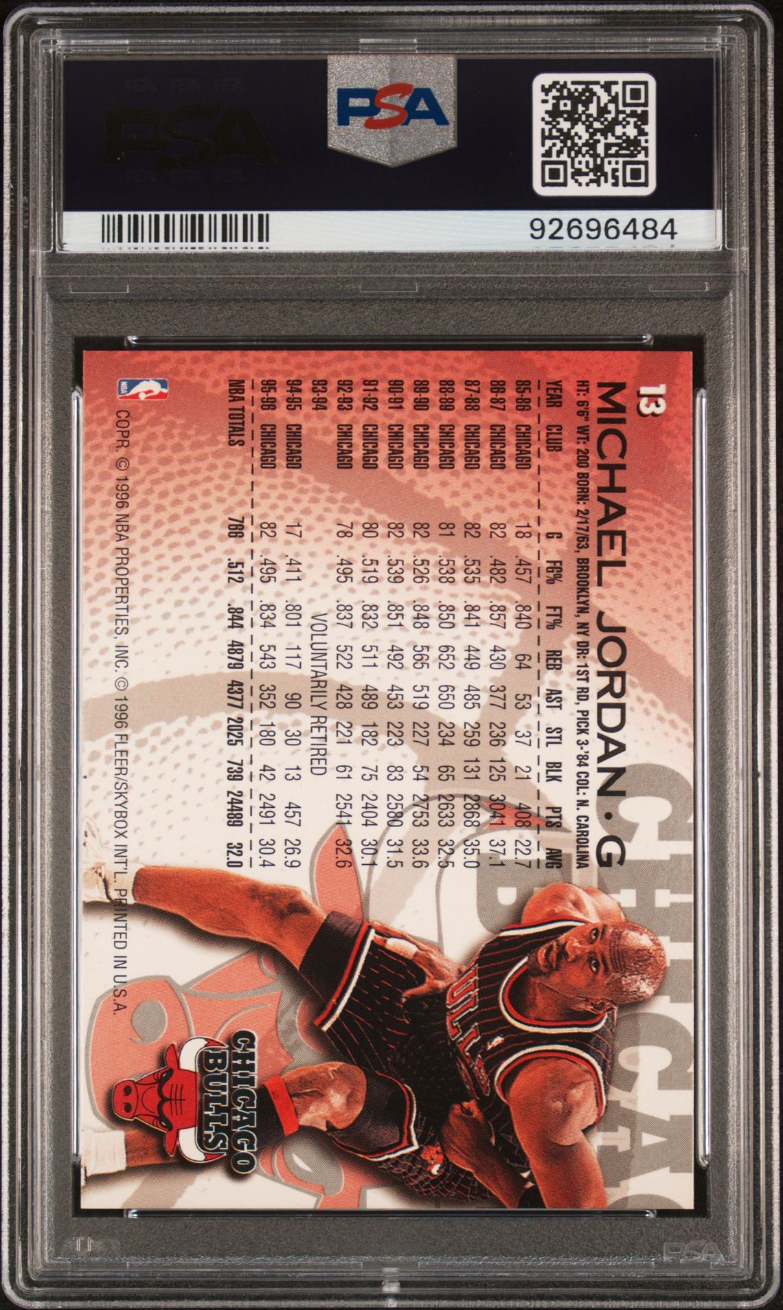 1996 Fleer Michael Jordan #13 Gem Mt 10 back