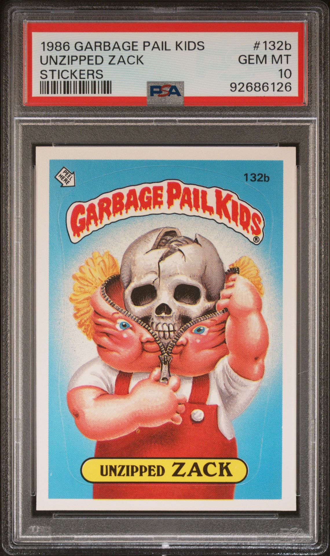 1986 Topps GARBAGE PAIL KIDS STICKERS #132B Unzipped Zack front