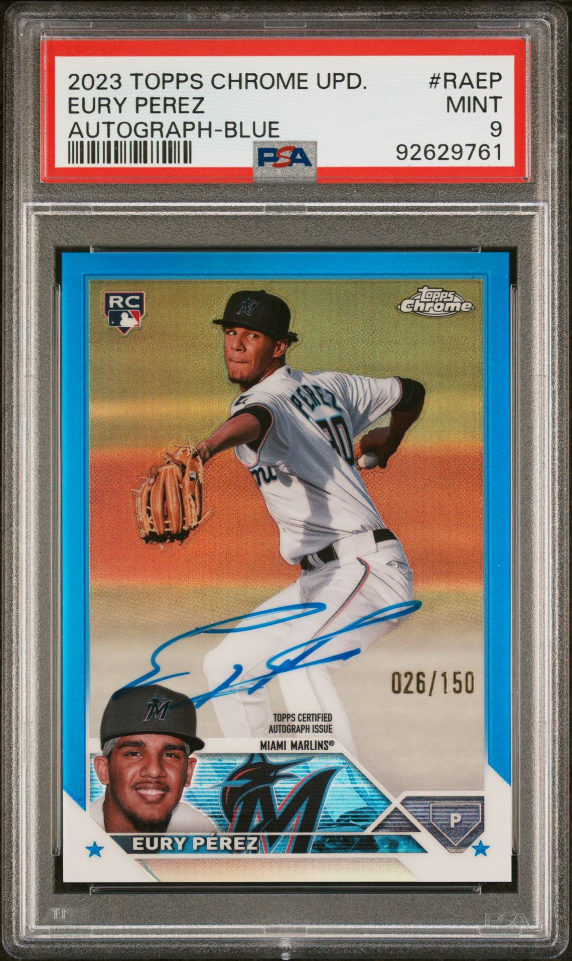 2023 Topps Chrome Update Autograph Eury Perez #Raep (Autograph-Blue Refractor) Mint 9 front