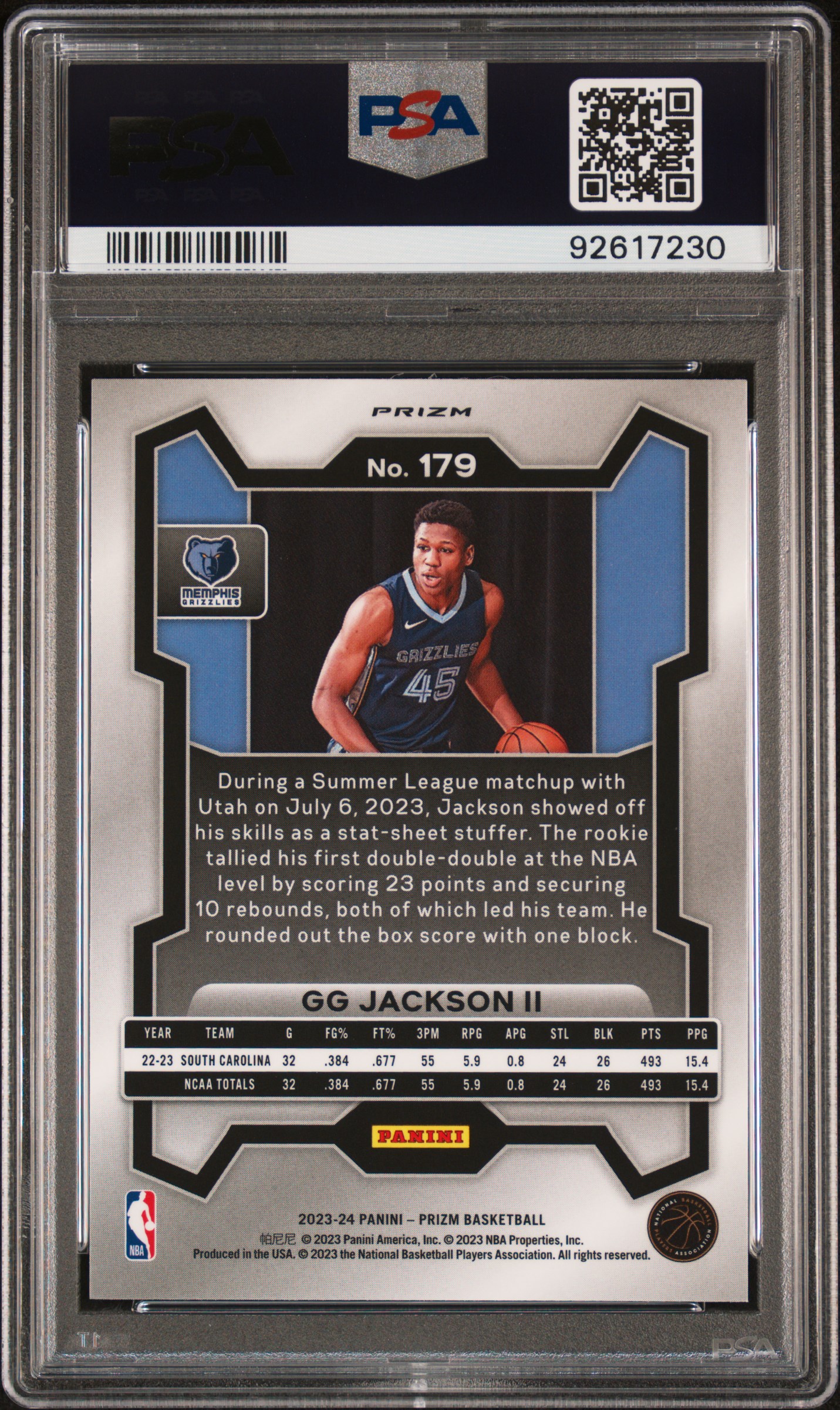 2023 Panini Prizm Gg Jackson Ii #179 (Red Ice) Gem Mt 10 back