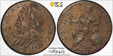 1787 CT 1/2P Horned Bust, Miller 4-L AU58BN