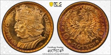 1925(w) 10 Zl KM-32  Au MS65