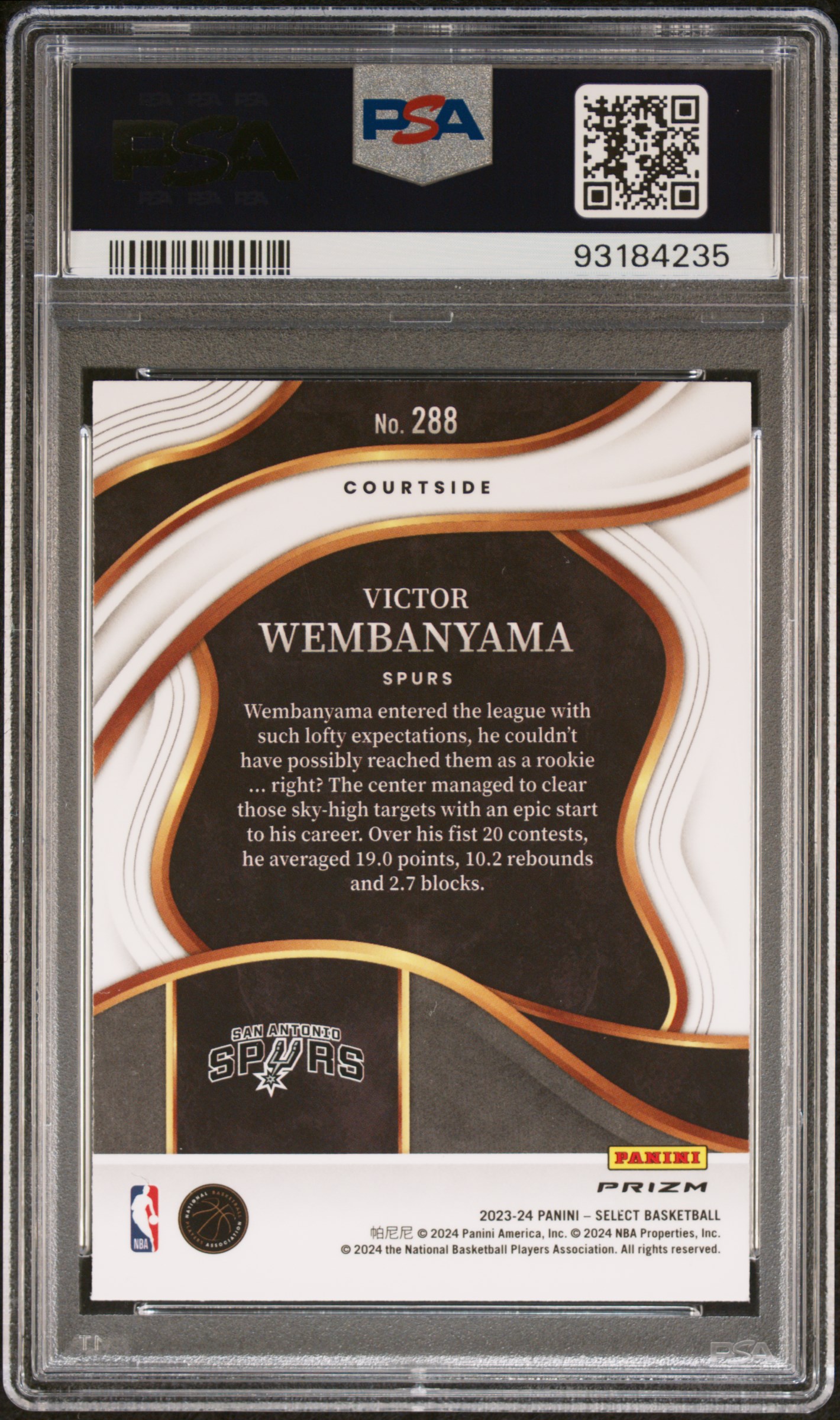 2023 Panini Select Victor Wembanyama #288 (Blue Prizm) Gem Mt 10 back