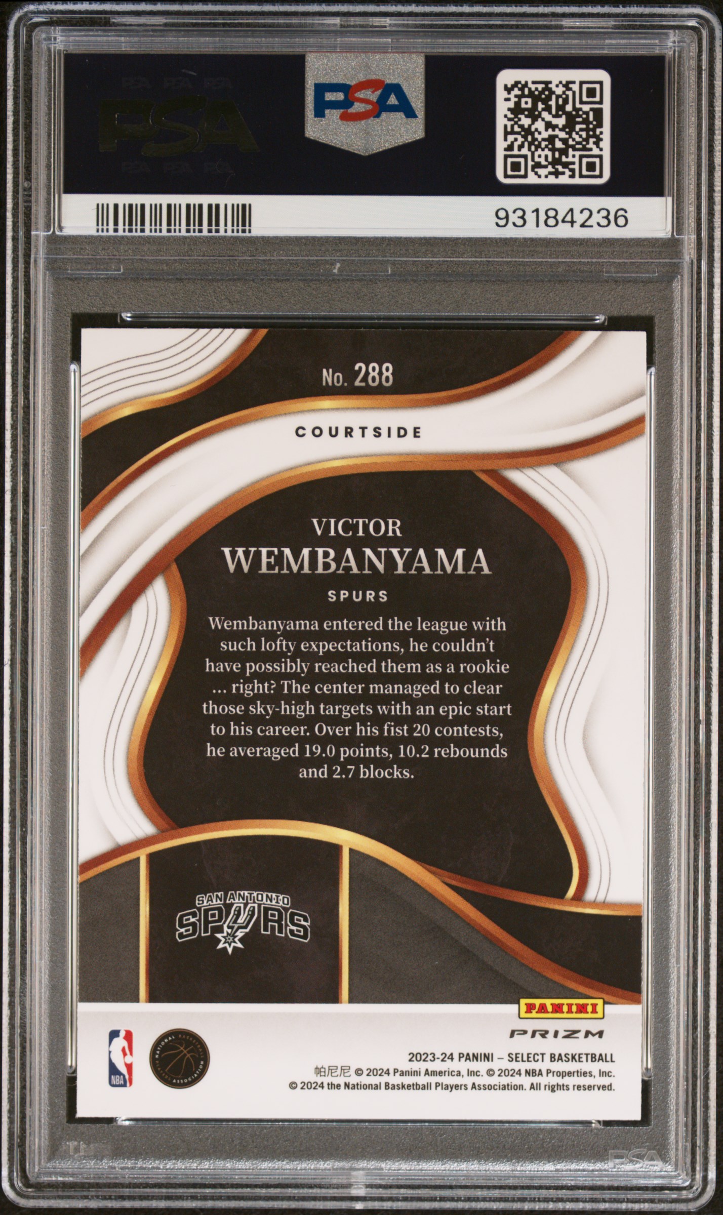 2023 Panini Select Victor Wembanyama #288 (Blue Prizm) Gem Mt 10 back