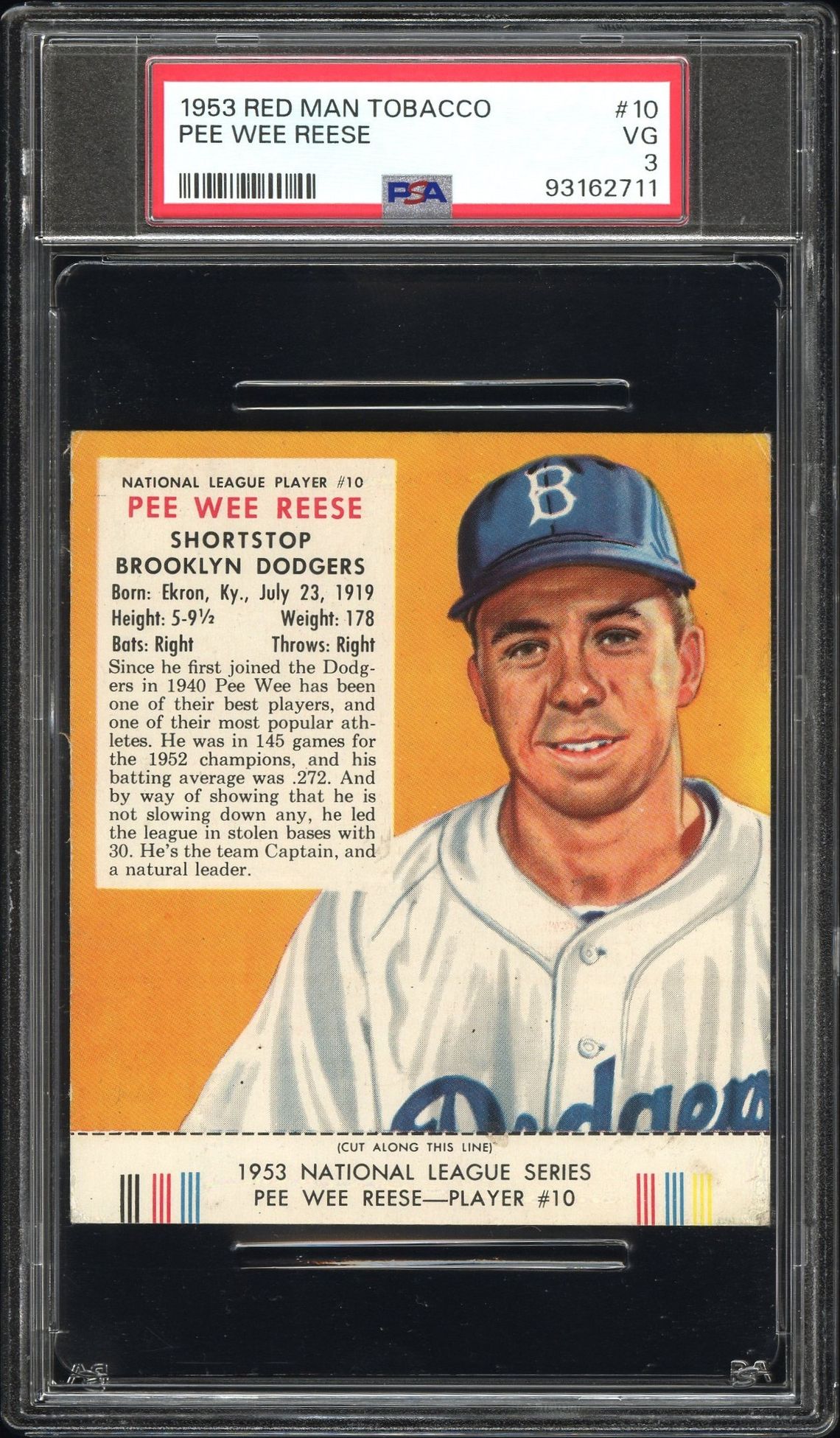 1953 RED MAN TOBACCO #10 Pee Wee Reese front