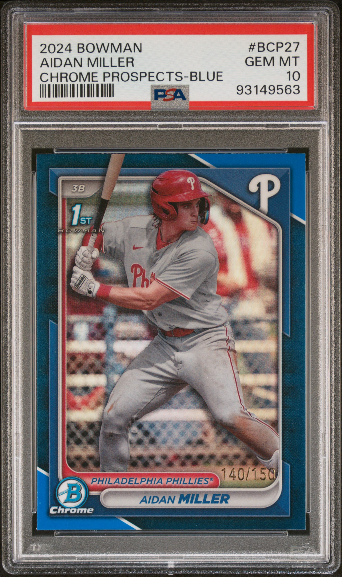 2024 Bowman Chrome Prospects Aidan Miller #Bcp27 (Chrome Prospects-Blue Ref) Gem Mt 10 front