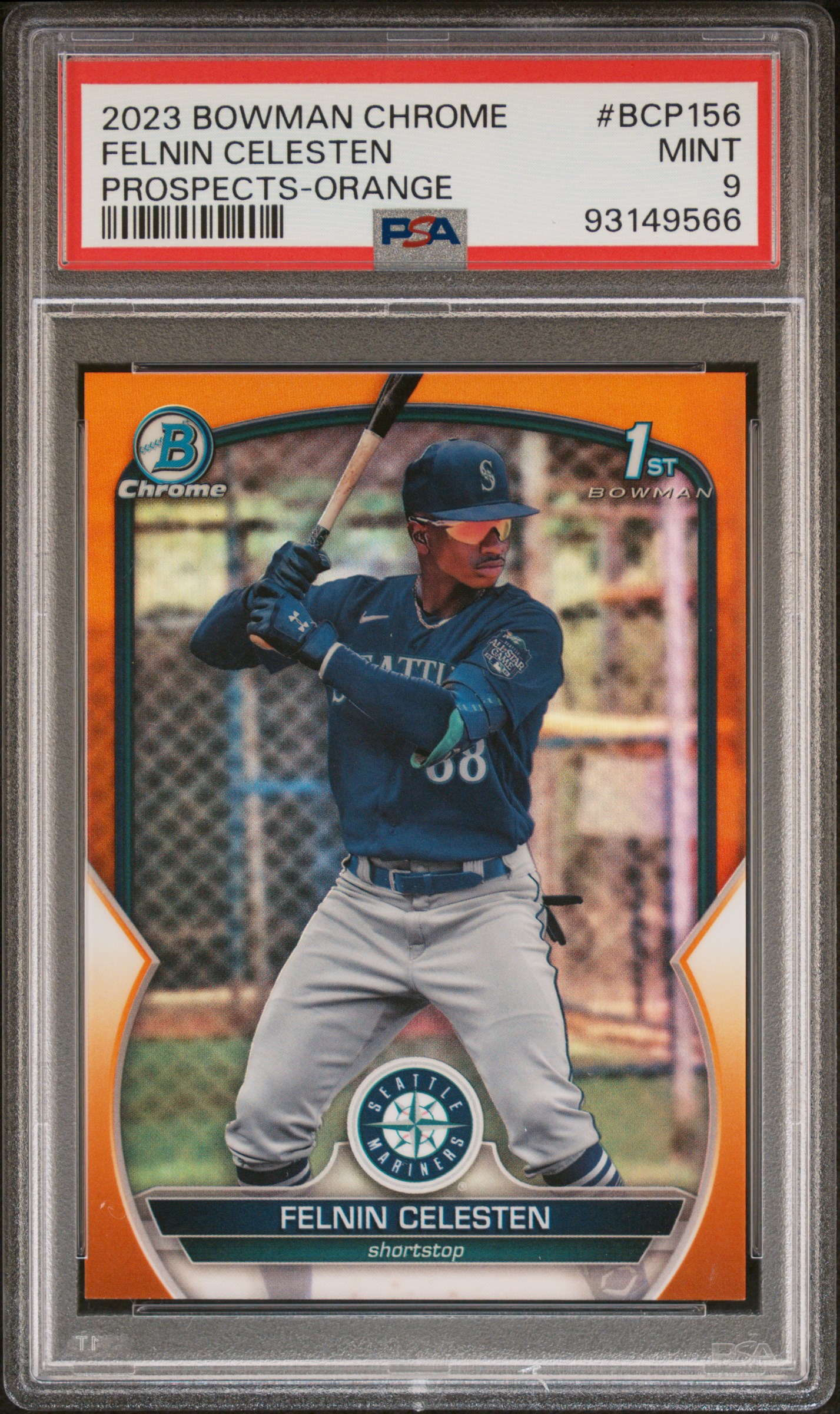 2023 Bowman Chrome Prospects Felnin Celesten #Bcp156 (Prospects-Orange Ref) Mint 9 front