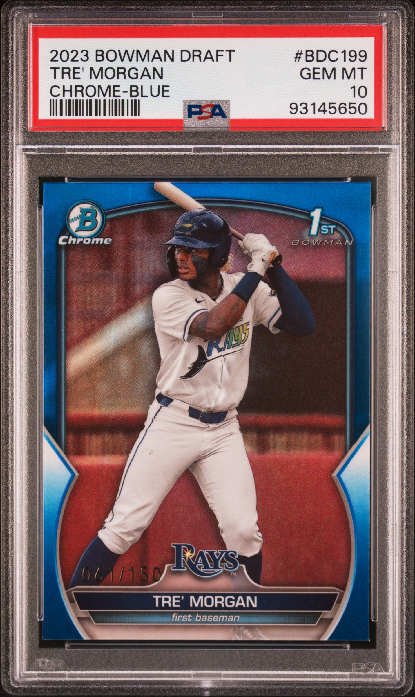 2023 Bowman Draft Tre' Morgan #Bdc199 (Chrome-Blue Refractor) Gem Mt 10 front