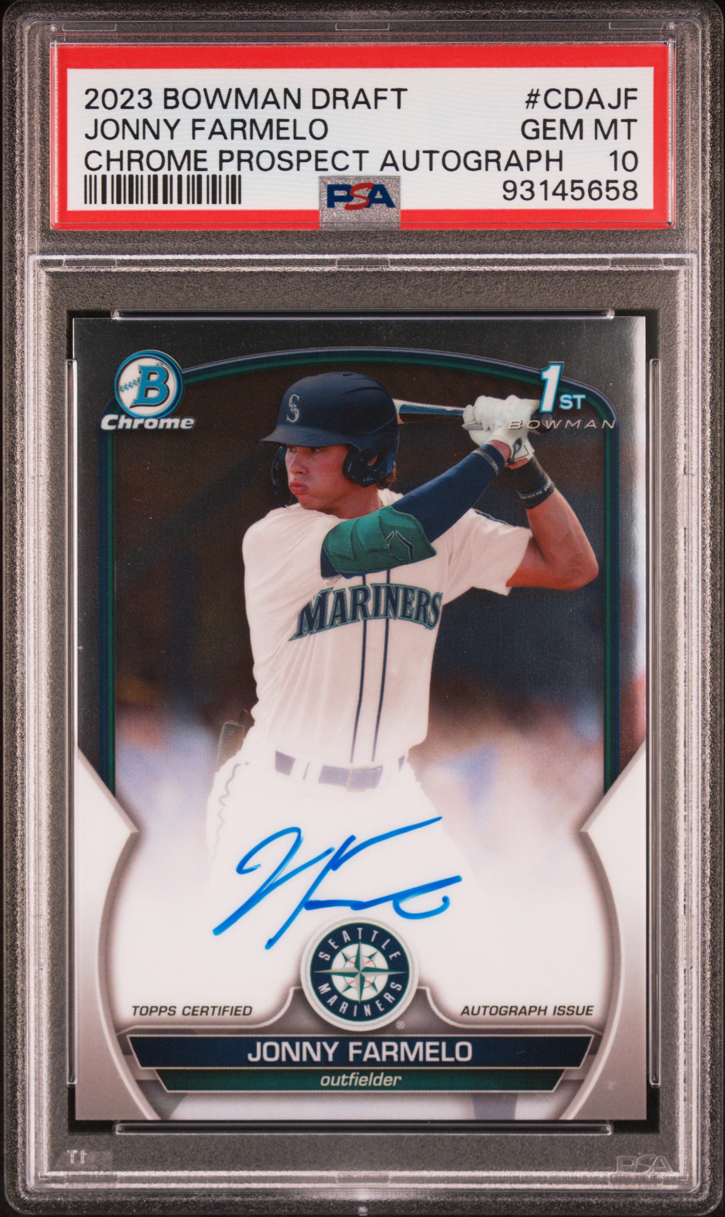 2023 Bowman Draft Chrome Prospect Autograph Jonny Farmelo #Cdajf Gem Mt 10 front