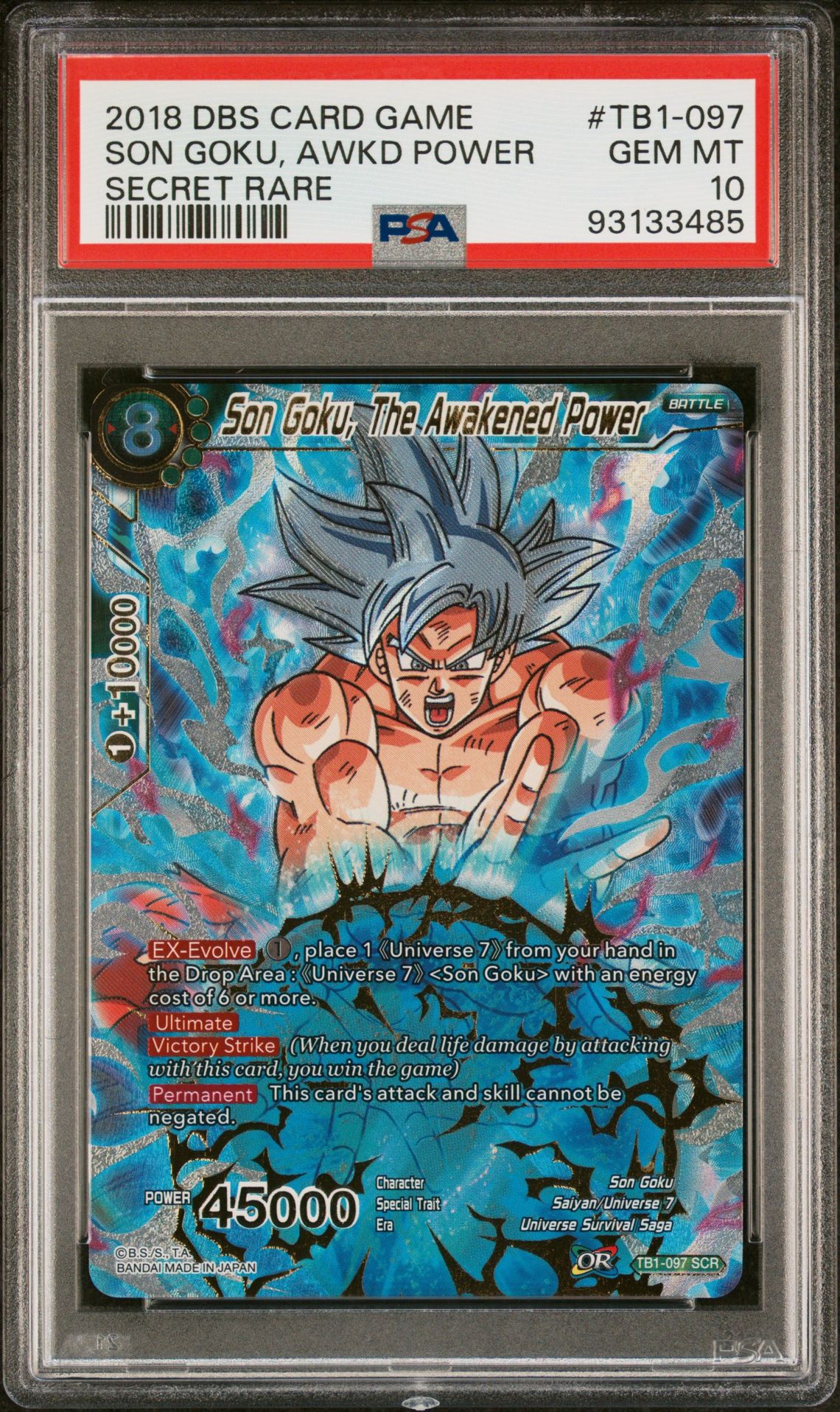 2018 Dragon Ball DRAGON BALL SUPER CARD GAME THEMED BOOSTER 1 TOURNAMENT OF POWER SECRET RARE #TB1-097 Son Goku, Awkd Power front