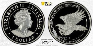 2021-P $1 Wedge-Tailed Eagle High Relief 2014-15 Design PR70DCAM
