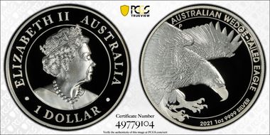 2021-P $1 Wedge-Tailed Eagle High Relief 2020 Design PR70DCAM