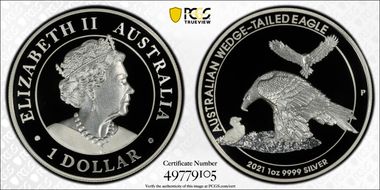 2021-P $1 Wedge-Tailed Eagle High Relief 2018 Design PR70DCAM