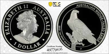 2021-P $1 Wedge-Tailed Eagle High Relief 2016-17 Design PR70DCAM