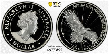 2021-P $1 Wedge-Tailed Eagle High Relief 2019 Design PR70DCAM
