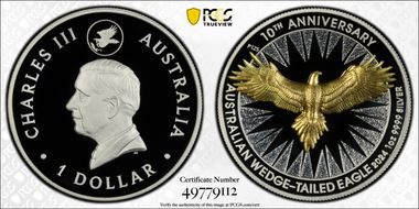 2024-P125 $1 Wedge-Tailed Eagle 10th Anniversary Gilt PR70DCAM