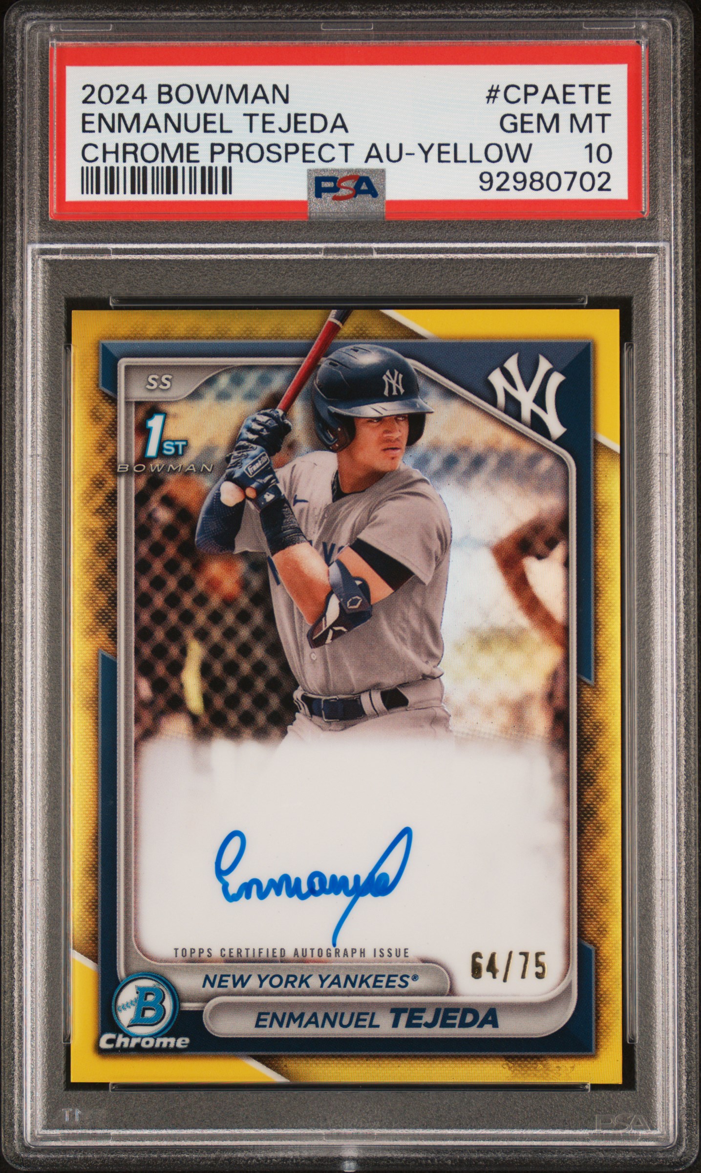 2024 #CPAETE Enmanuel Tejeda PSA 10 Bowman Chrome Prospect Autographs