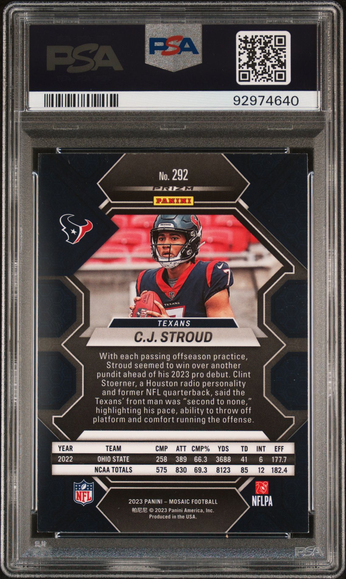 2023 Panini Mosaic Cj Stroud #292 (Green) Gem Mt 10 back