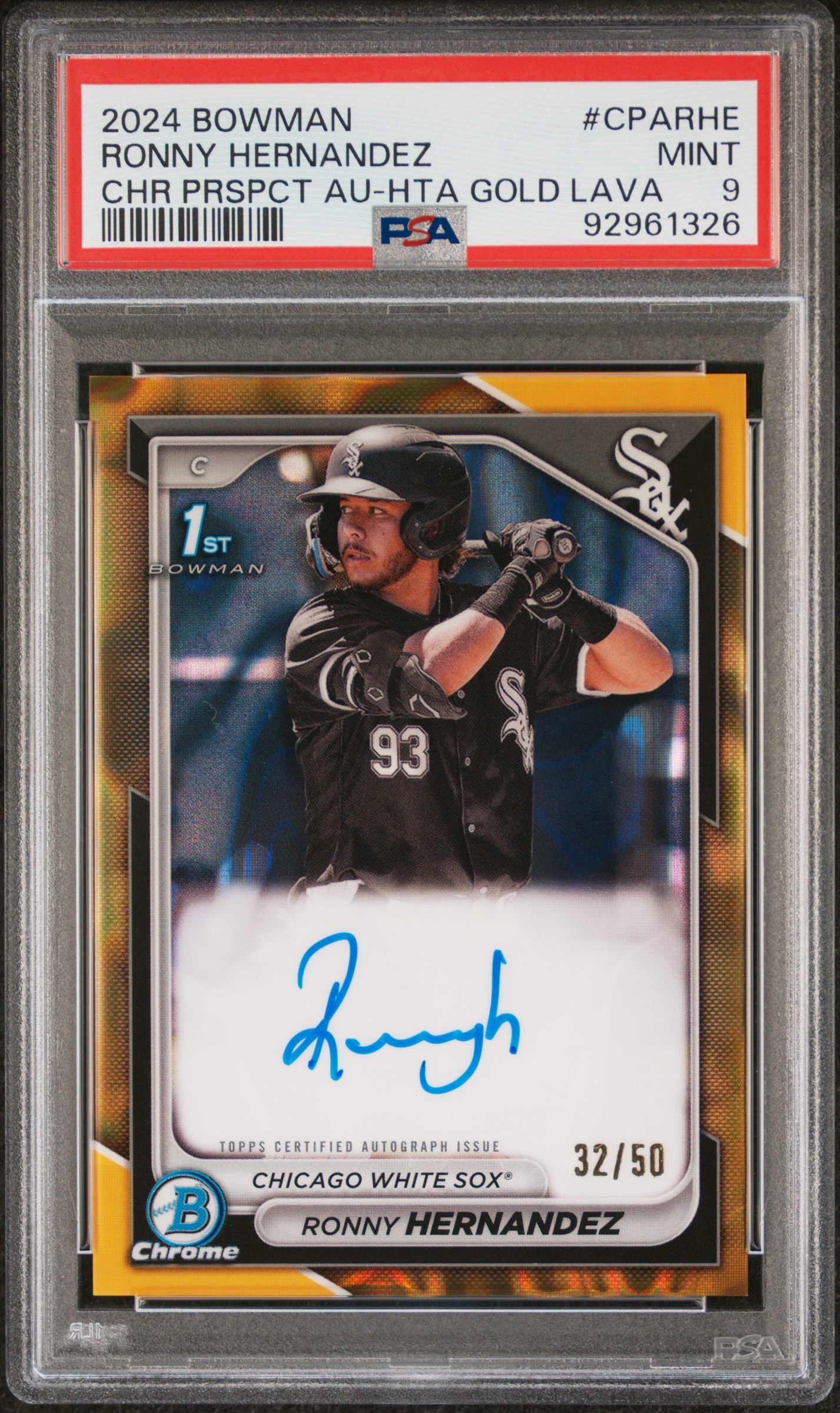 2024 Bowman Chrome Prospect Autographs Ronny Hernandez #Cparhe (Chr Prspct Au-Hta Gld Lava) Mint 9 front