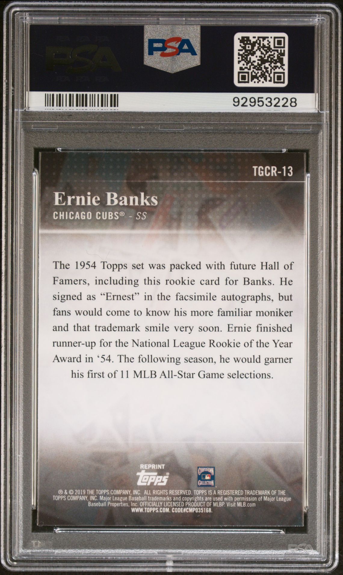 2019 Topps Complete Set Chrome Greatest Card Reprints Ernie Banks #13 (Chr.grtst.crd.reprints) Mint 9 back