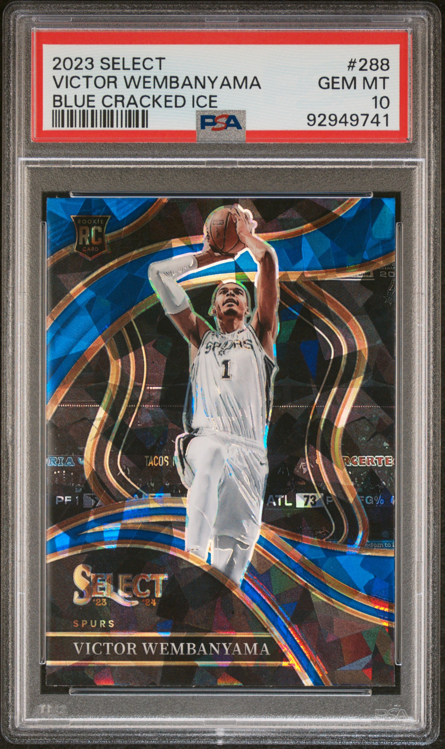 2023 Panini Select Victor Wembanyama #288 (Blue Cracked Ice) Gem Mt 10 front