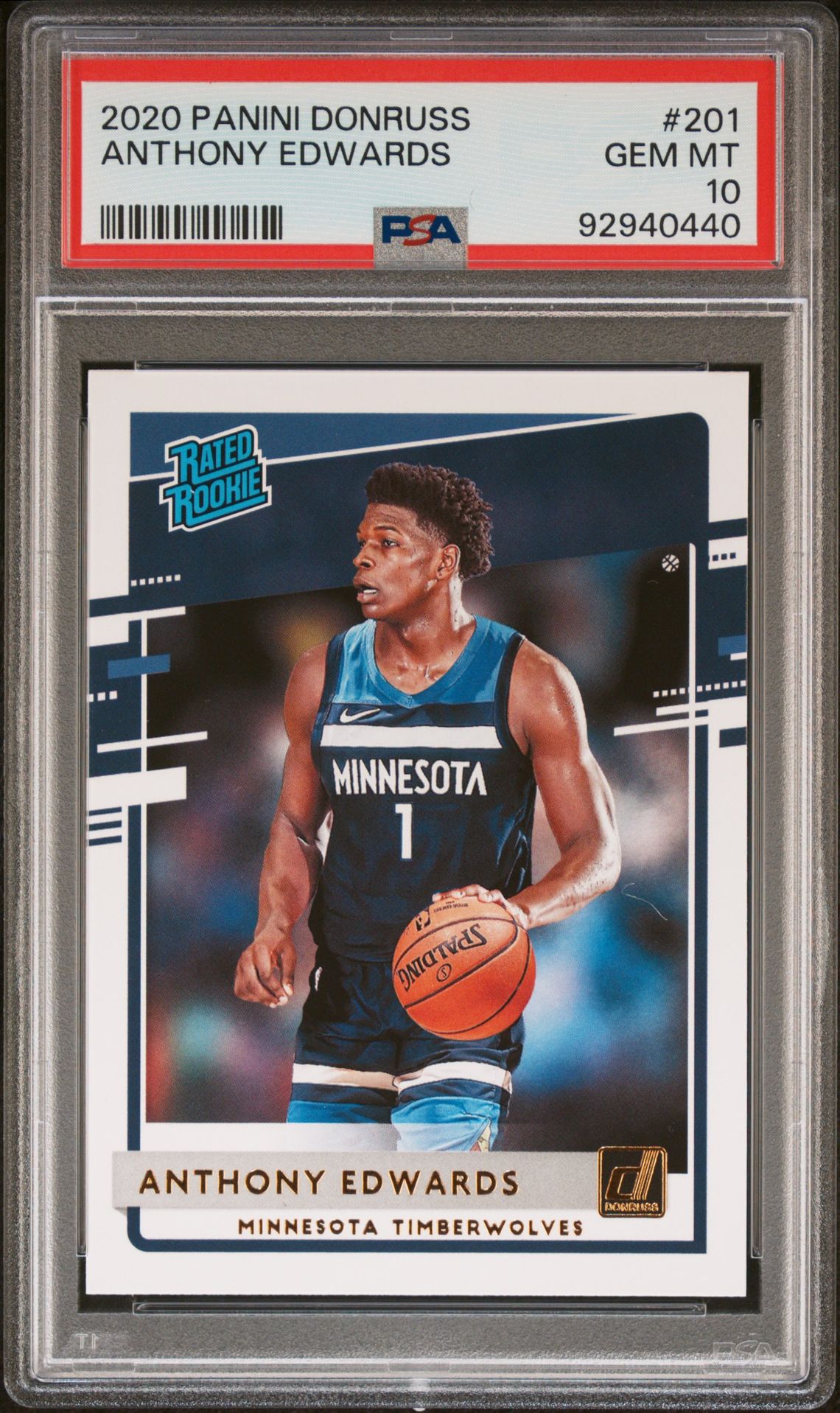 2020 PANINI DONRUSS ANTHONY EDWARDS  201 GEM MT 10 front