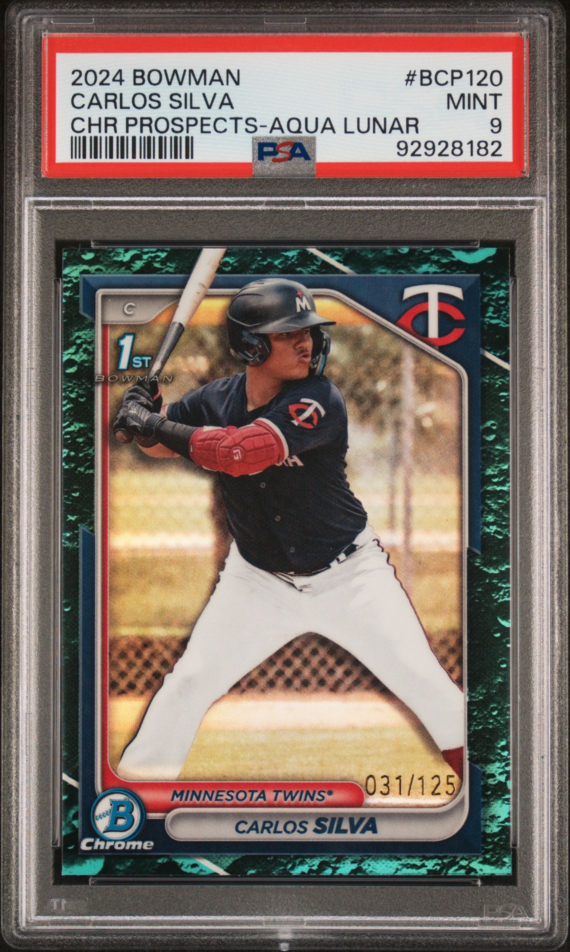 2024 Bowman BOWMAN CHROME PROSPECTS CHR PRSPCTS-AQUA LUNAR REF #BCP120 Carlos Silva front