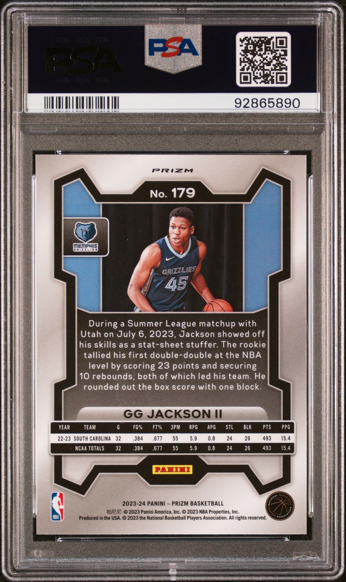 2023 Panini Prizm Gg Jackson Ii #179 (Silver Prizm) Gem Mt 10 back