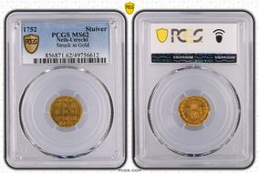 1752 Stuiver Struck in Gold MS62