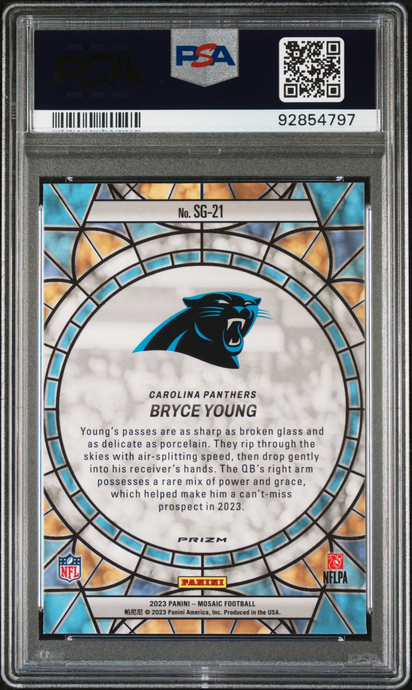 2023 Panini Mosaic Stained Glass Bryce Young #Sg21 Gem Mt 10 back