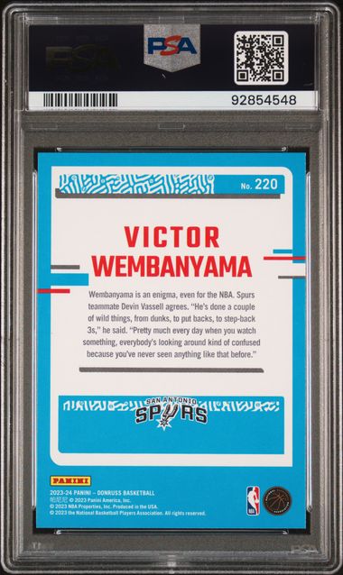2023 Panini Donruss Victor Wembanyama #220 Gem Mt 10 back