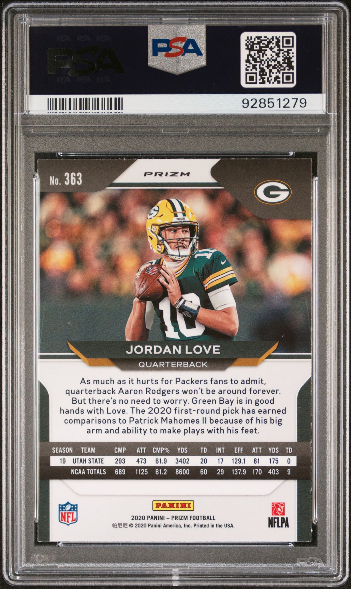 2020 Panini Prizm Jordan Love #363 (Variation-No Huddle Prizm) Mint 9 back