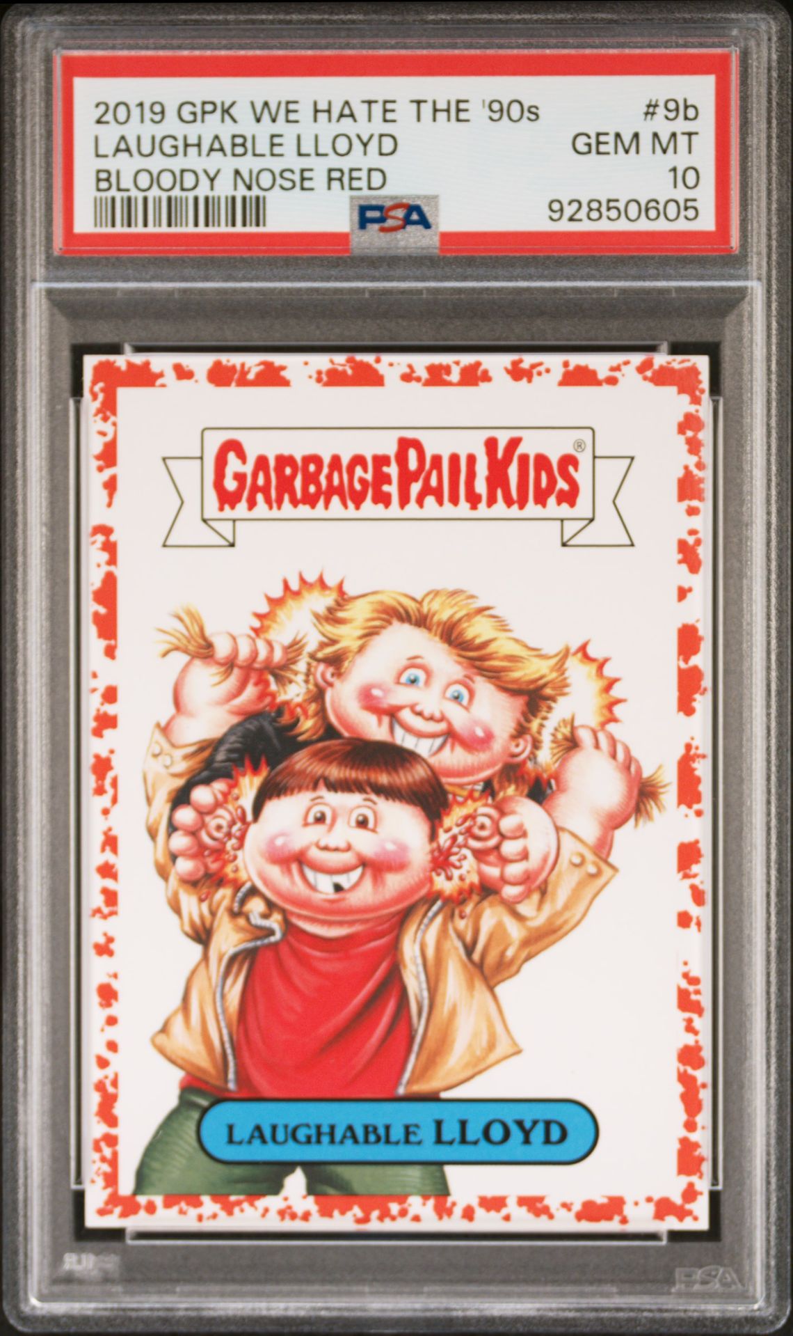 2019 Topps GARBAGE PAIL KIDS WE HATE THE '90S BLOODY NOSE RED #9B Laughable Lloyd front