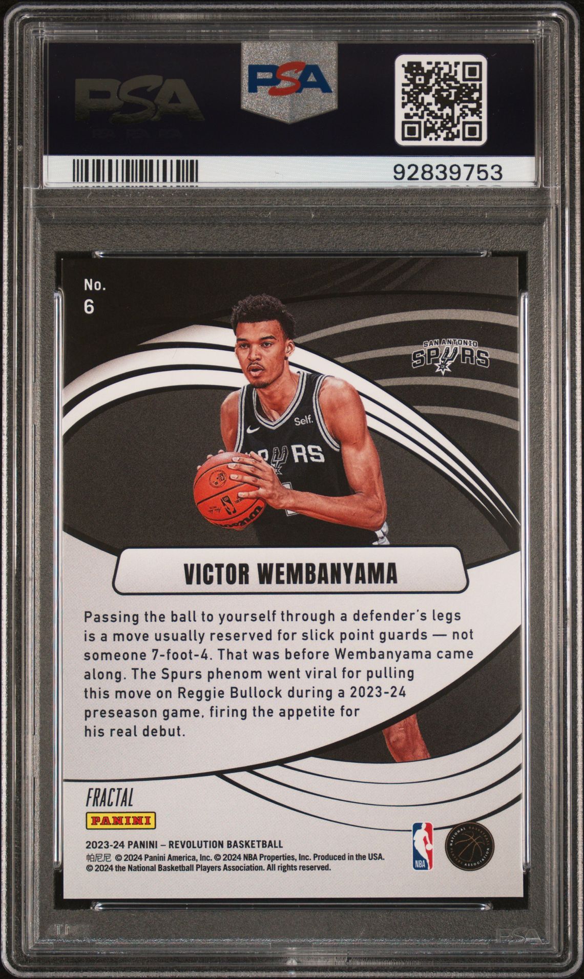 2023 Panini Revolution Supernova Victor Wembanyama #6 (Supernova-Fractal) Mint 9 back