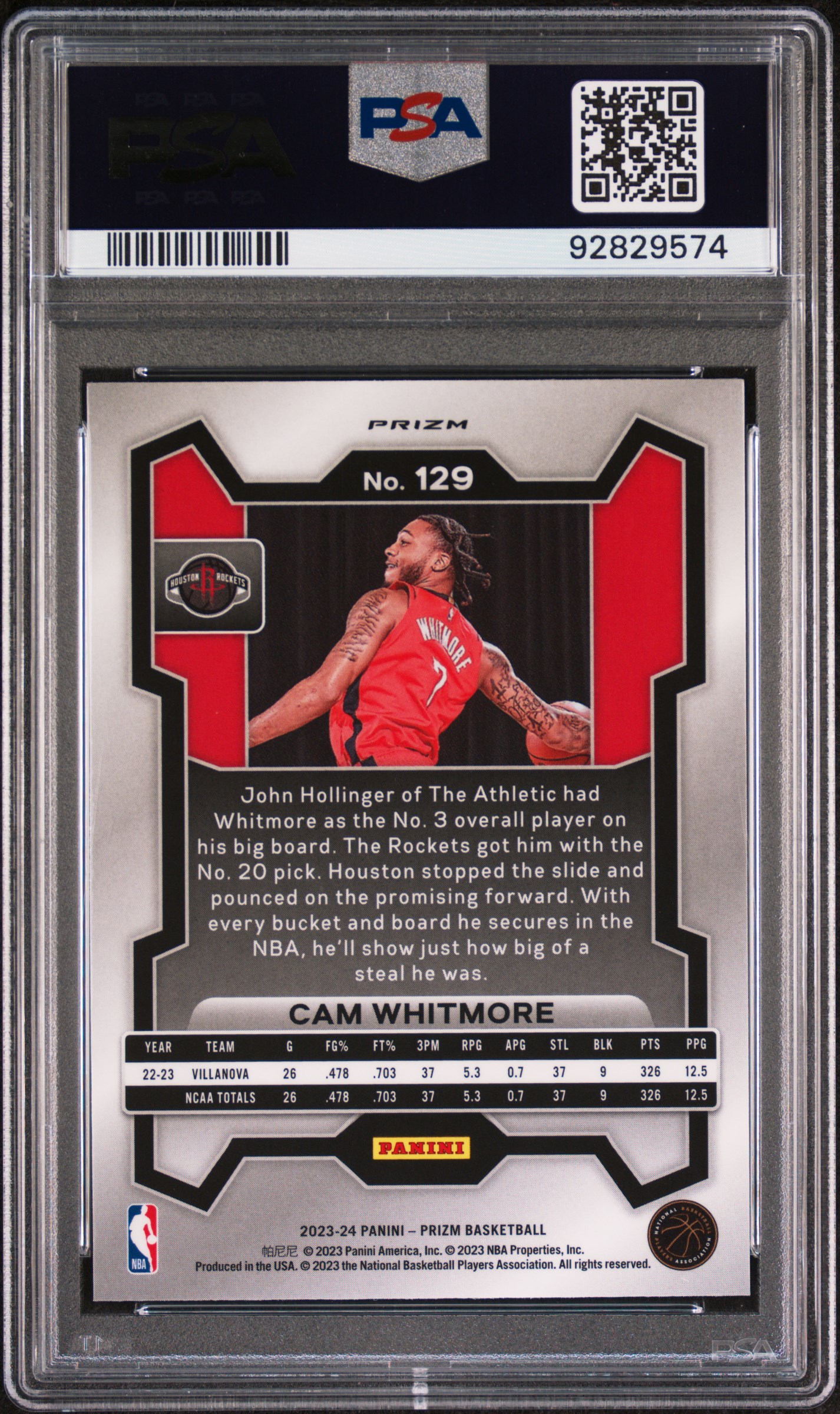 2023 Panini Prizm Cam Whitmore #129 (Red Ice) Gem Mt 10 back