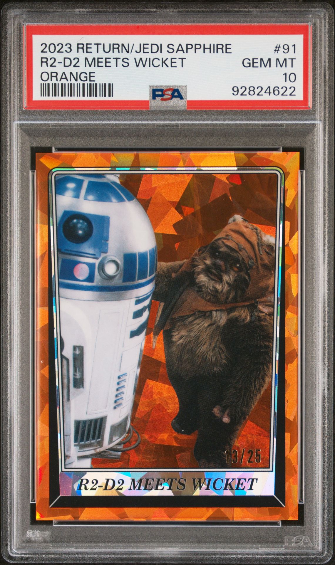 2023 Topps TOPPS CHROME SAPPHIRE STAR WARS RETURN OF THE JEDI ORANGE #91 R2-D2 Meets Wicket front