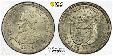 1904 2 1/2C KM-1  Ag MS64