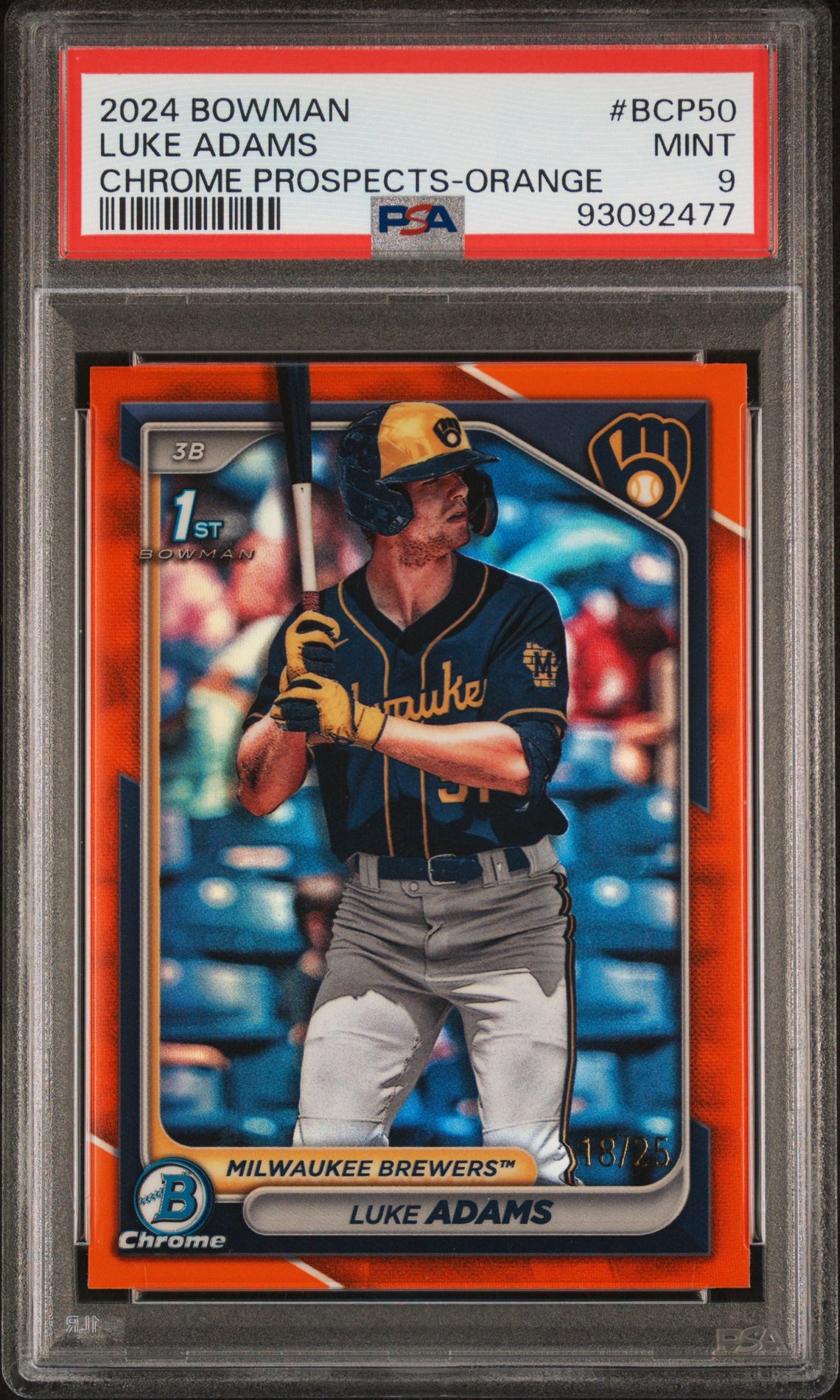 2024 Bowman Chrome Prospects Luke Adams #Bcp50 (Chr Prospects-Orange Ref) Mint 9 front