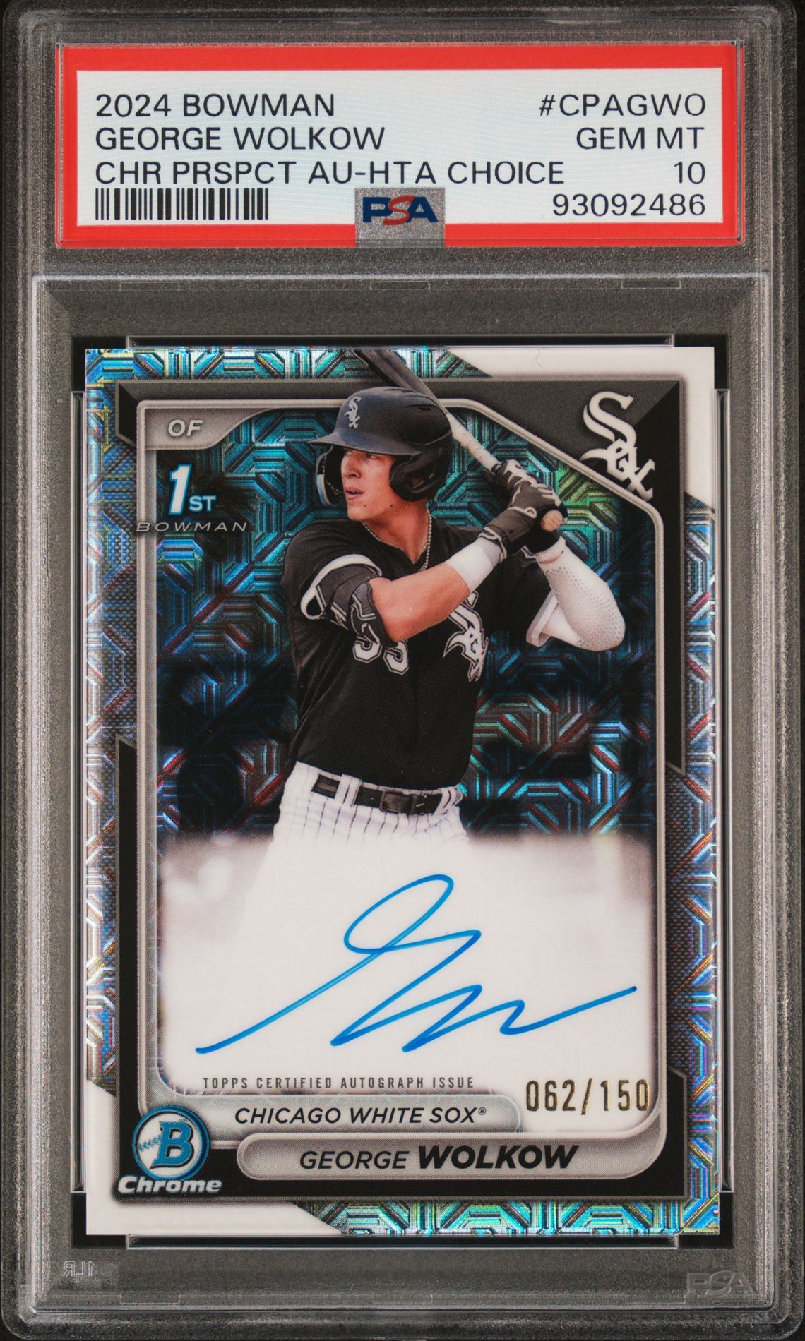 2024 Bowman Chrome Prospect Autographs George Wolkow #Cpagwo (Chr Prspct Au-Hta Choice Ref) Gem Mt 10 front