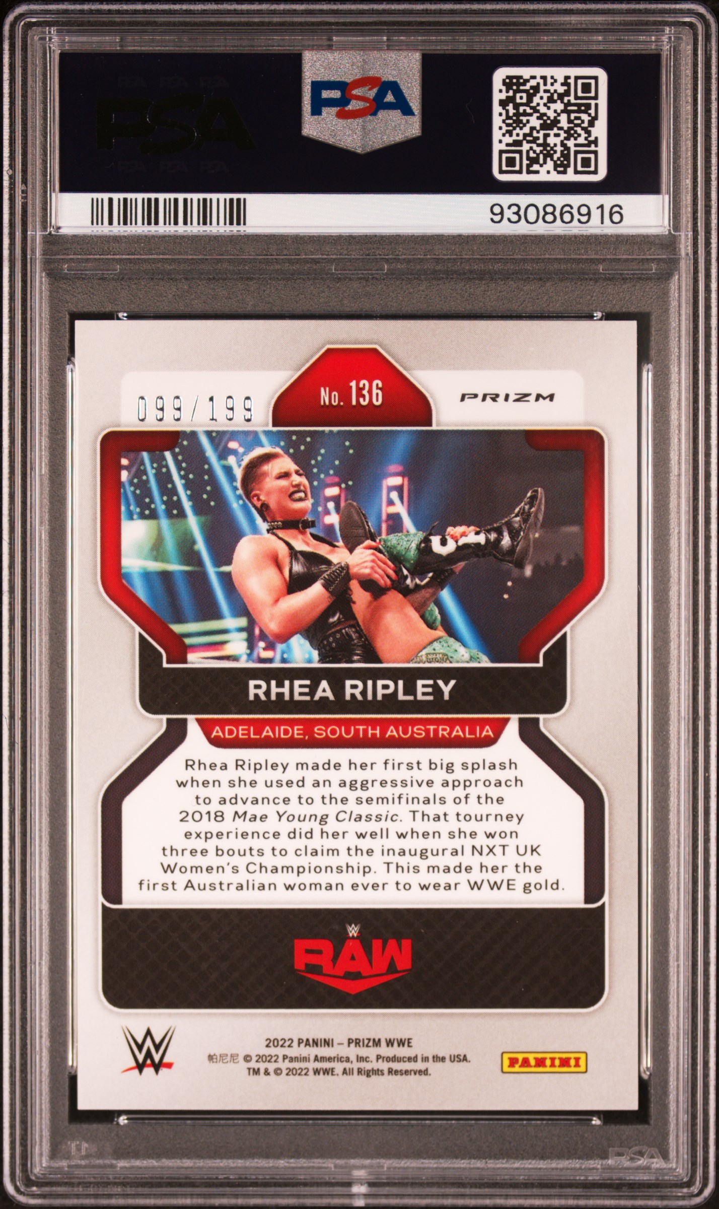 2022 Panini Prizm Wwe Rhea Ripley #136 (Blue Prizm) Gem Mt 10 back