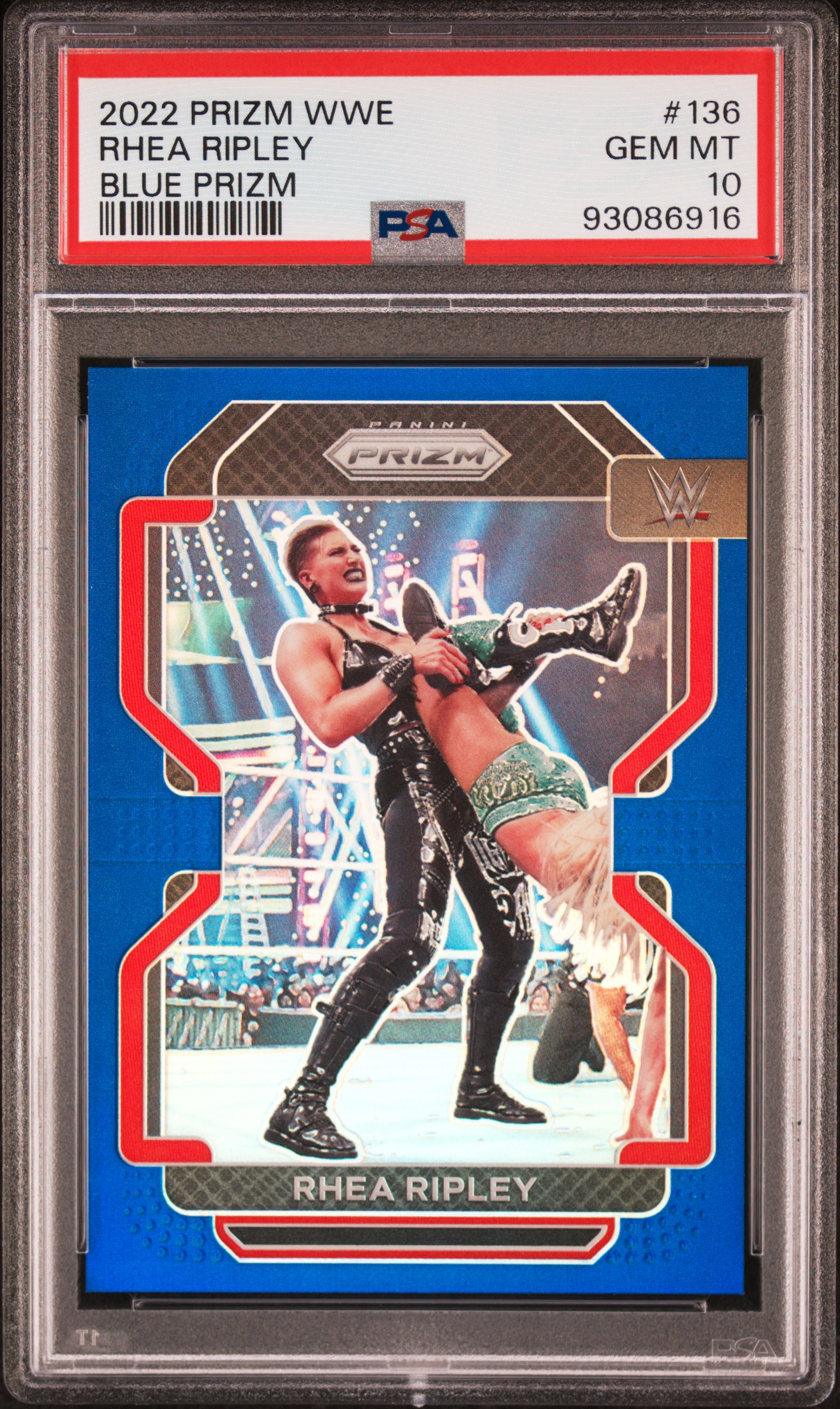 2022 Panini Prizm Wwe Rhea Ripley #136 (Blue Prizm) Gem Mt 10 front