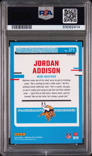 2023 Panini Donruss Optic Jordan Addison #271 (Holo) Gem Mt 10 back