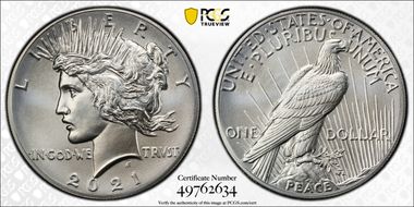 2021 $1 Peace Dollar 100th Anniversary MS70